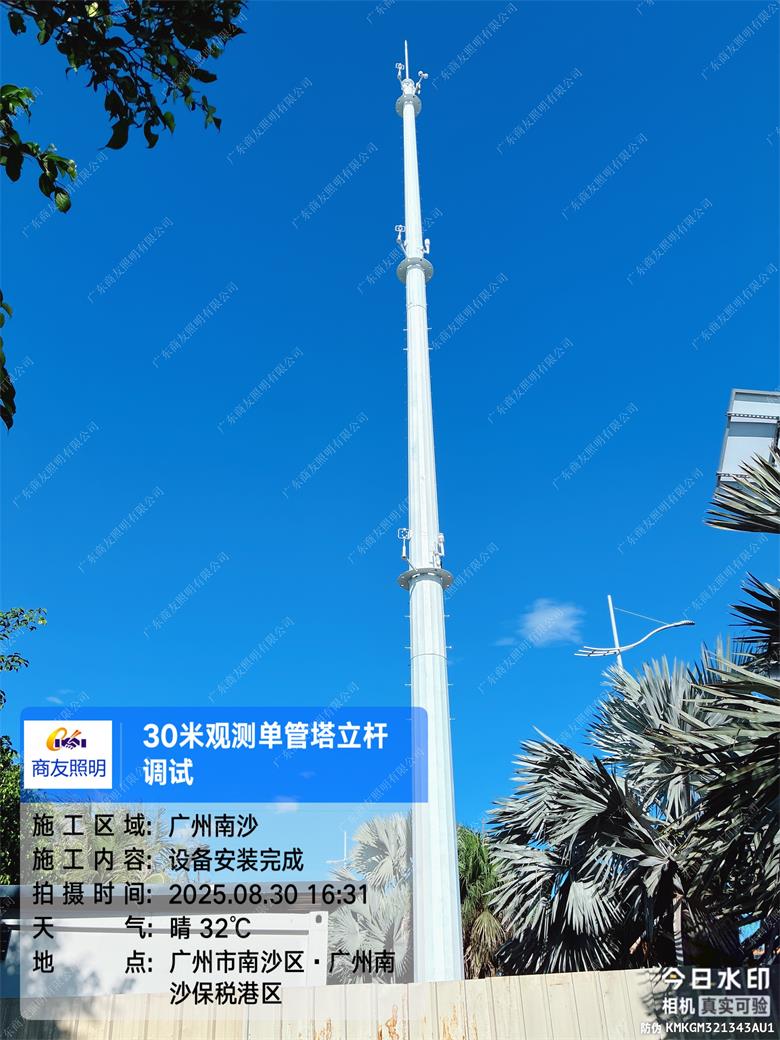 廣東商友照明公司30米環(huán)境監(jiān)測(cè)設(shè)備塔助力廣州港口工程