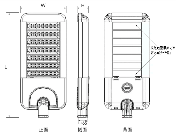 SYLED-LD-017-LED新款模組路燈燈具尺寸結構圖